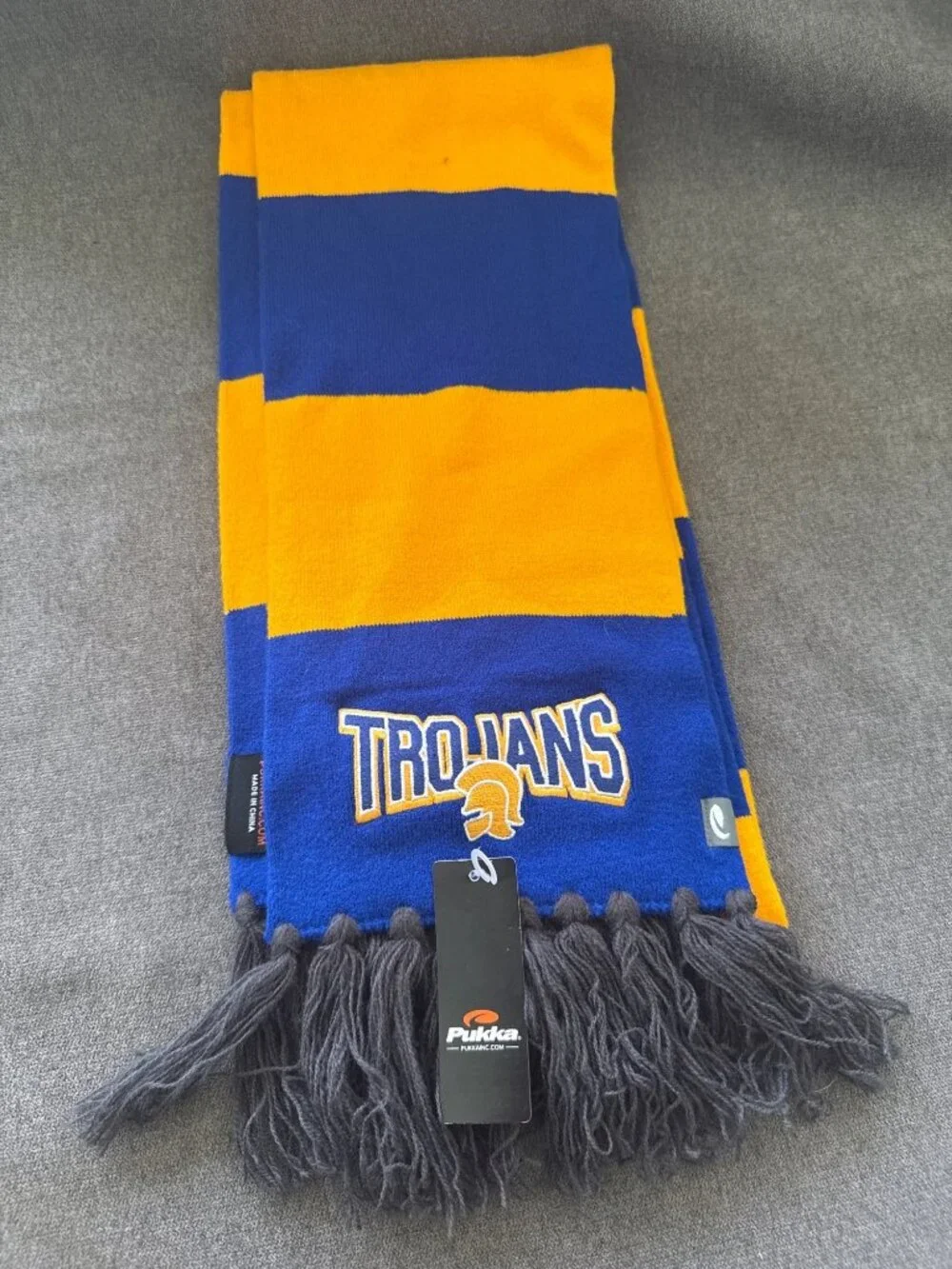 Trojans Blue & Gold University Striped Knit Scarf Fringe Pukka Sports